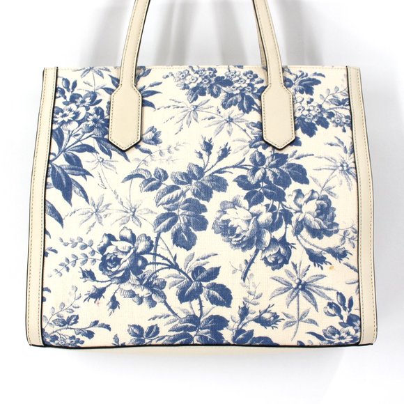 GUCCI Herbarium Ivory Blue Floral Butterfly Canvas Leather Large Tote Handbag - Picture 6 of 10